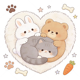 可爱卡通动物爱心插画