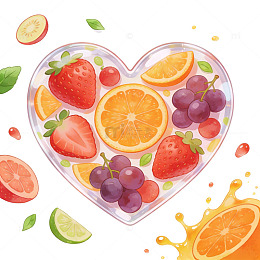 水彩心形水果插画