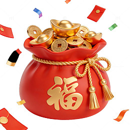 喜庆红包福袋金币装饰素材免扣