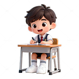 卡通Q版小男孩小学生认真写作业