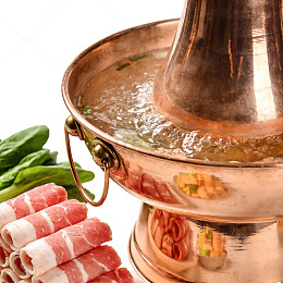 铜锅火锅肉片青菜