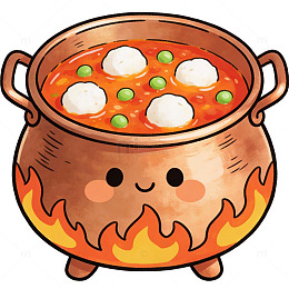 卡通铜锅热汤插画