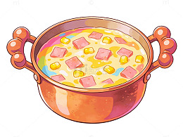 卡通风格炖锅美食插画