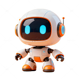 卡通机器人，金属感，可爱，橙色