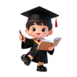 3D卡通小博士小学生拿着笔和书本