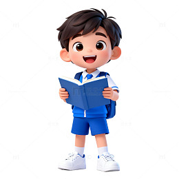 卡通Q版小男孩小学生看书背书包穿校服