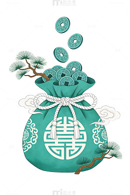 青花福袋松枝图