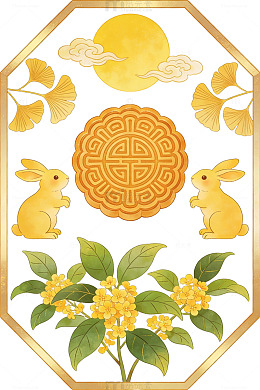 中秋月饼玉兔桂花图