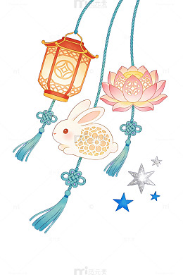 中秋玉兔灯笼插画
