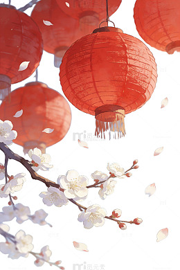 红灯笼樱花背景
