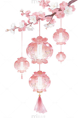 樱花灯笼古典插画