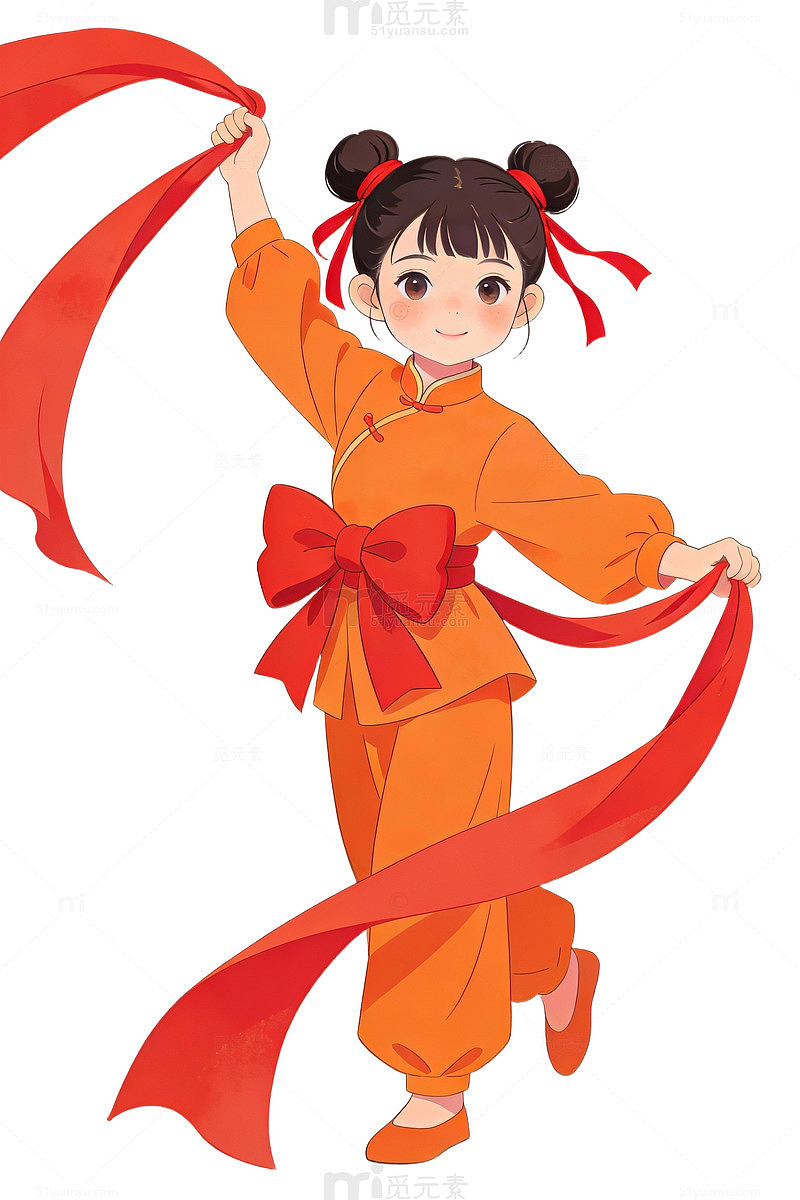 橙衣舞彩带女孩