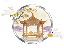 中秋玉兔赏月图