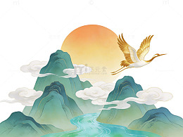 仙鹤祥云山水画