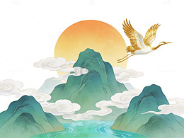 仙鹤祥云山水画