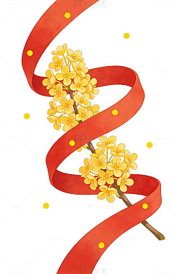 红丝带桂花插画