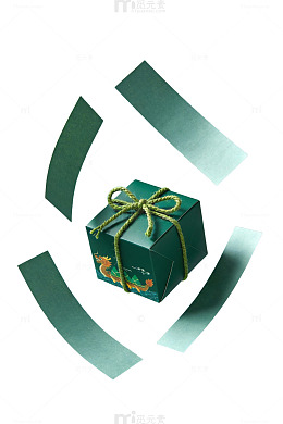 绿色礼盒飘带设计