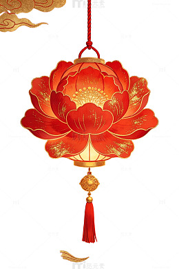 红金莲花灯笼海报