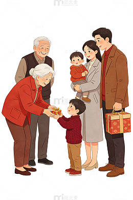 温馨家庭送礼插画