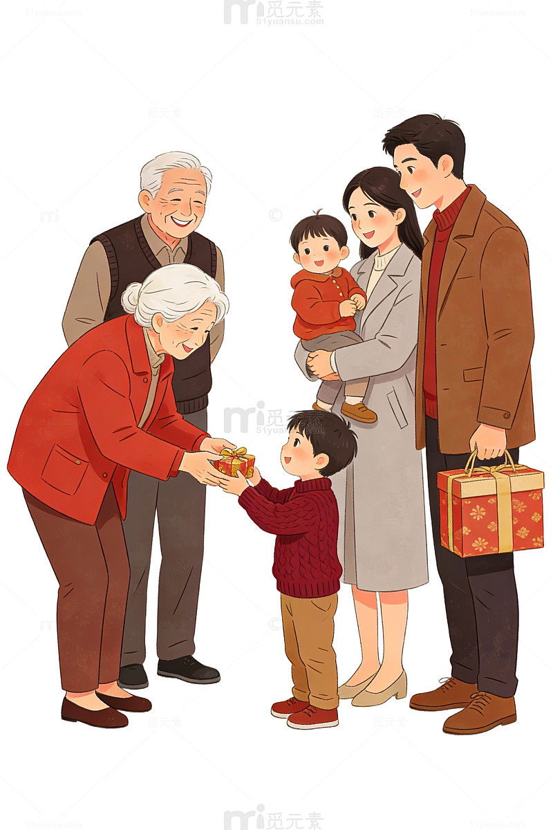 温馨家庭送礼插画