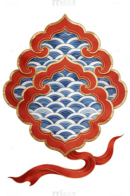 红金边框蓝白波浪纹