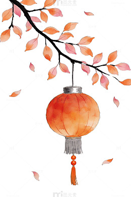 水墨灯笼秋叶图