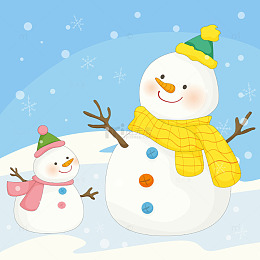 冬天戴围巾帽子雪人妈妈雪人宝宝儿童插画