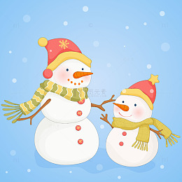 冬天戴围巾帽子雪人妈妈雪人孩子儿童插画