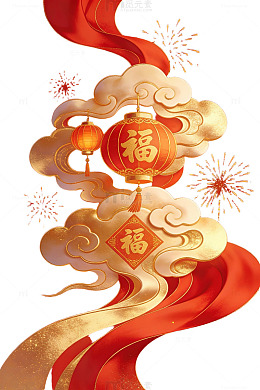 红金祥云灯笼福字