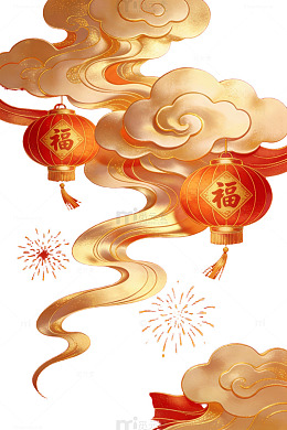 红金祥云灯笼背景