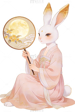 中秋玉兔手持团扇