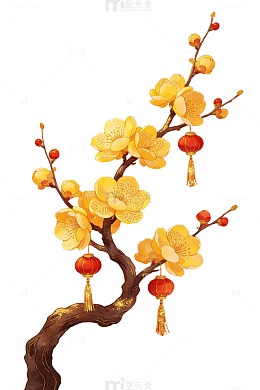 红金梅灯迎春图