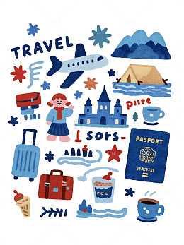 旅行元素贴纸插画