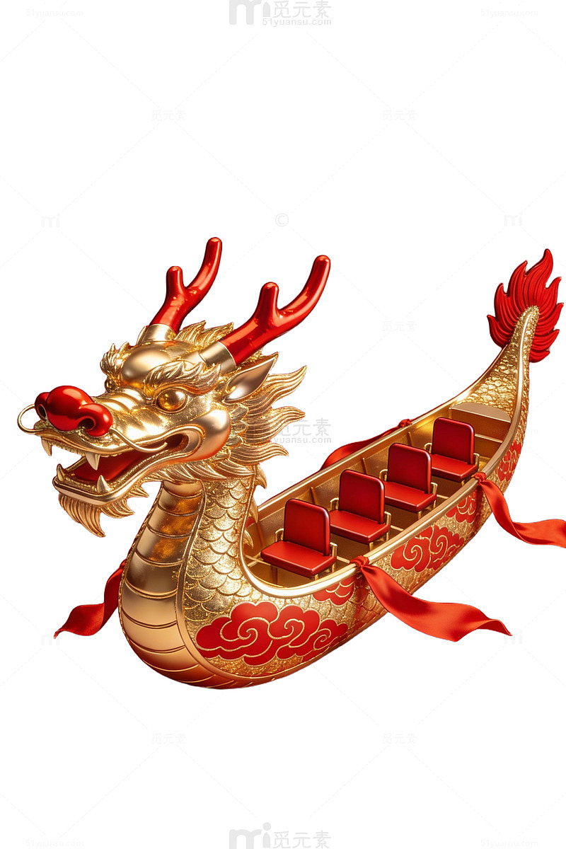 金色龙舟红色背景