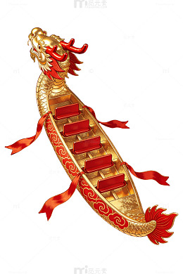 金色龙舟红色背景