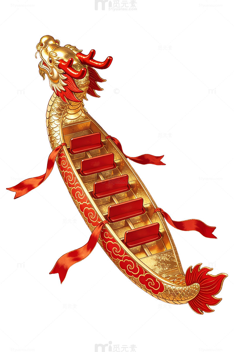 金色龙舟红色背景