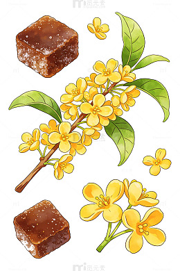 水彩插画桂花与糖块设计元素