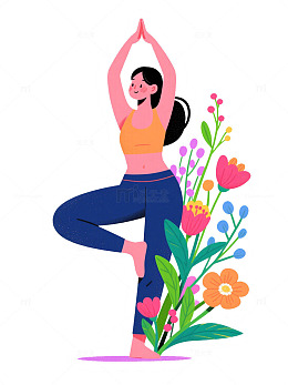 瑜伽女性插画花卉