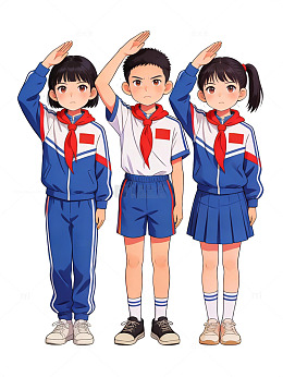 卡通学生敬礼校服设计图