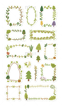 手绘绿色植物边框设计素材