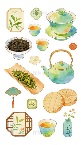 水彩茶点插画设计素材