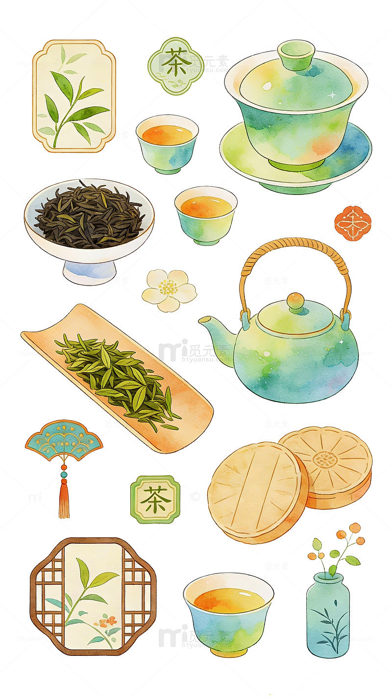 水彩茶点插画设计素材