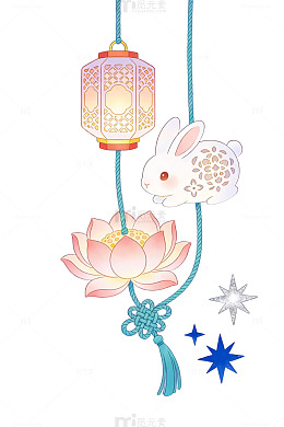 中秋玉兔灯笼插画