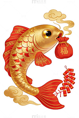 金鱼福袋卡通插画