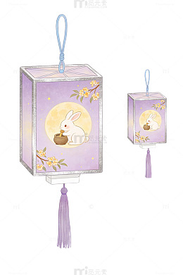 中秋玉兔灯笼插画