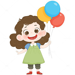 女孩拿彩色气球玩具扁平化儿童卡通插画