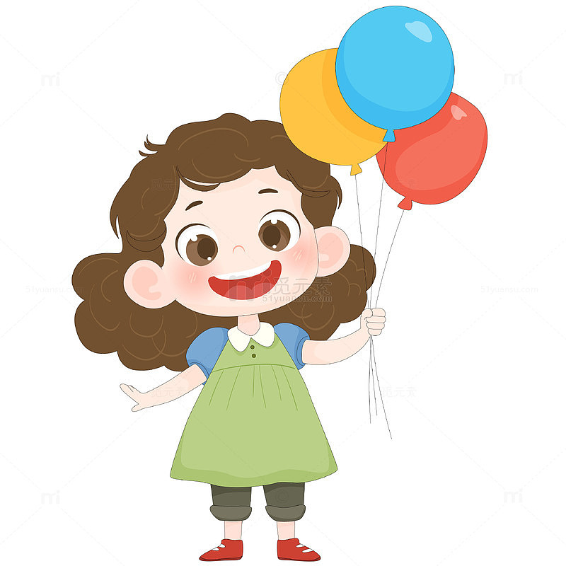 女孩拿彩色气球玩具扁平化儿童卡通插画