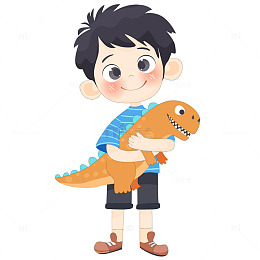 男孩拿恐龙玩具扁平化儿童卡通插画