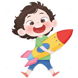 男孩拿宇宙飞船玩具扁平化儿童卡通插画