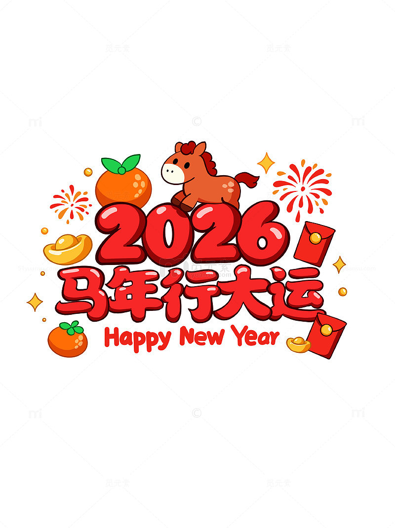 2026马年大吉喜庆新年春节烟花贺卡设计